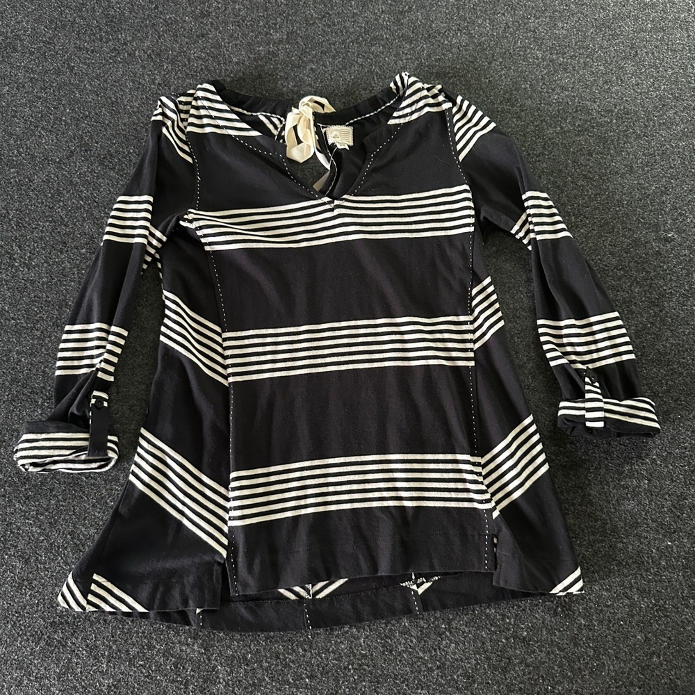 Anthropologie Postmark Black White Striped Chevron Cotton Tunic Top Medium NWT